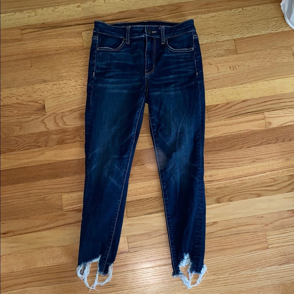 American Eagle Outfitters Blue Skinny Jeans with Frayed Hem
